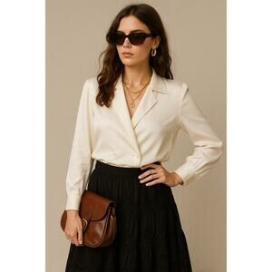 Vintage Christian Dior Cream Ecru Satin Silk Double Breasted Blouse 40 Jacket